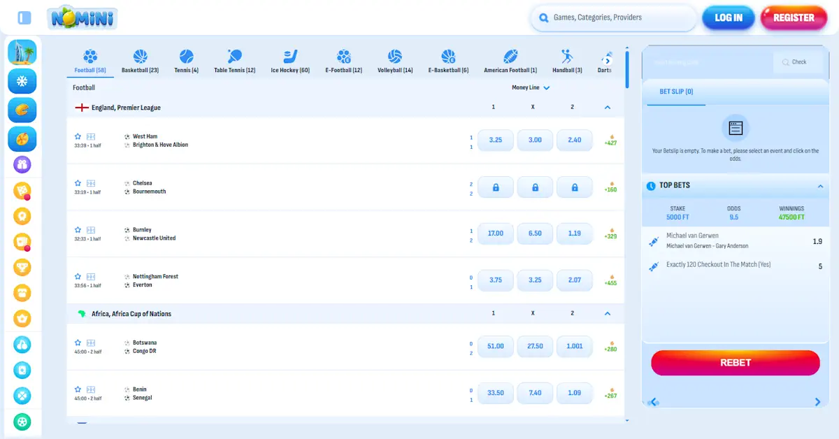 Nomini Live Betting Screenshot